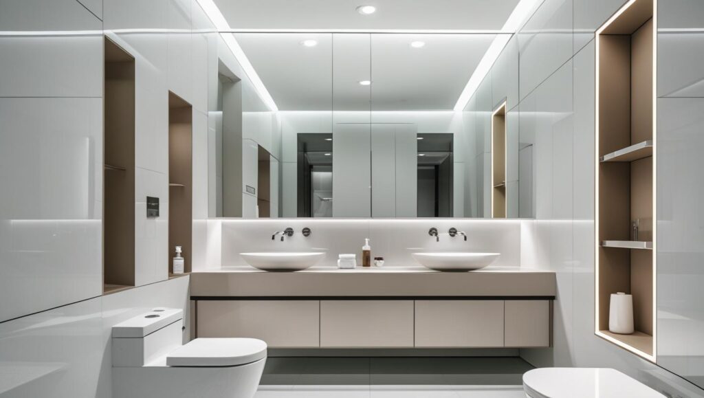 Moveis sob medida e nichos embutidos em banheiros corporativos post